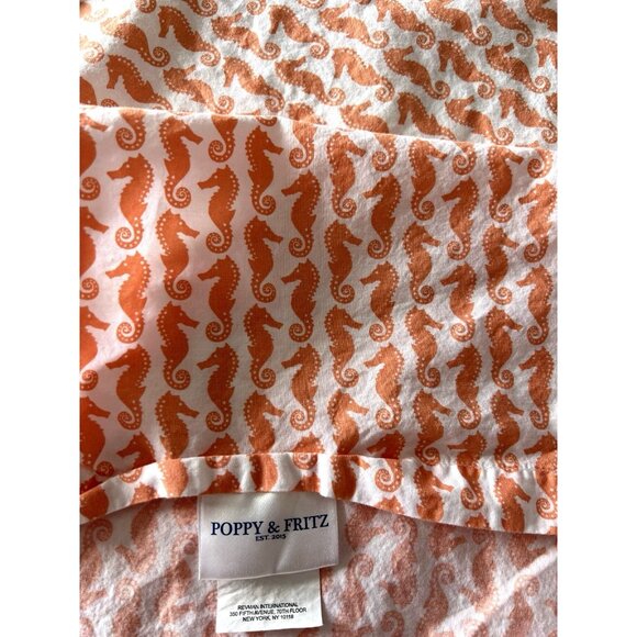 SEAHORSE Twin Flat Sheet Poppy & Fritz Orange White Beach House Kids Bedding - Picture 2 of 4